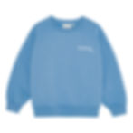 Blue children’s sweatshirt with long sleeves, ribbed cuffs, and a small logo on the chest, displayed on a plain background