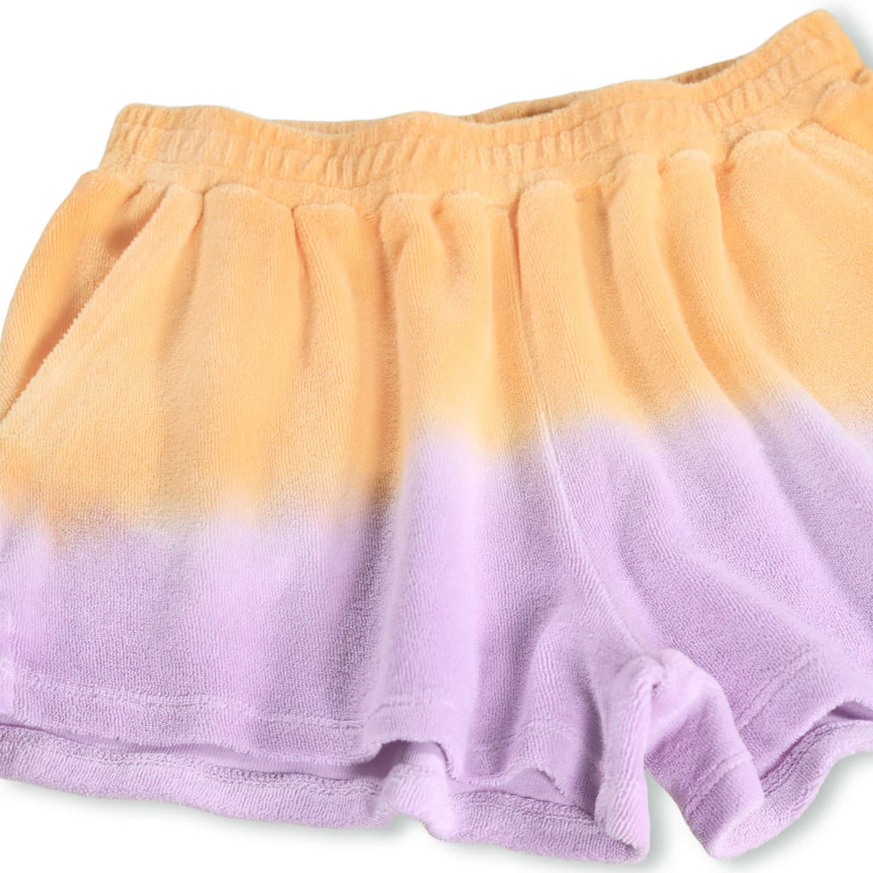 Close-up of the shorts showing the gradient fabric and waistband detail.