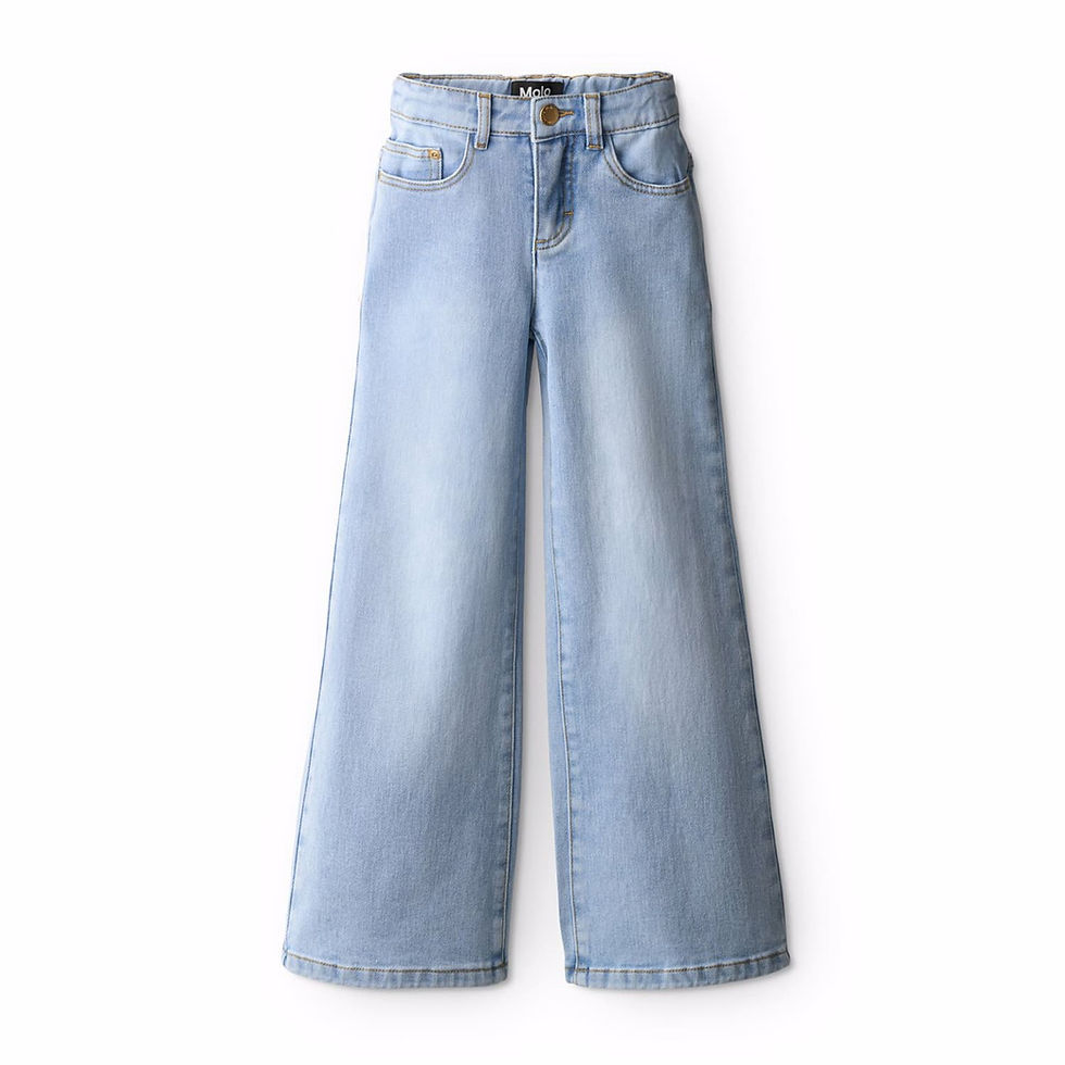 Light blue children’s wide-leg jeans with high waist and classic five-pocket design.
