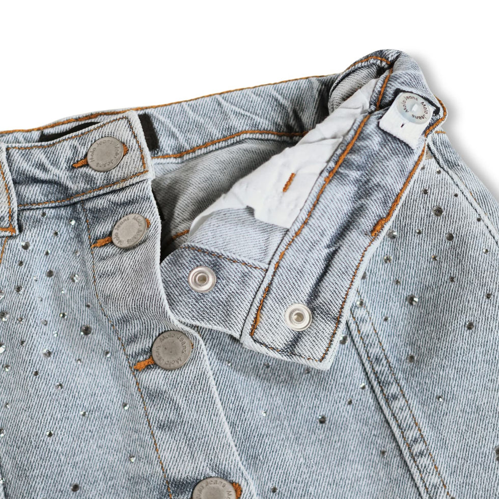 Close-up of the skirt showing buttons, waistband, and stitching detail.