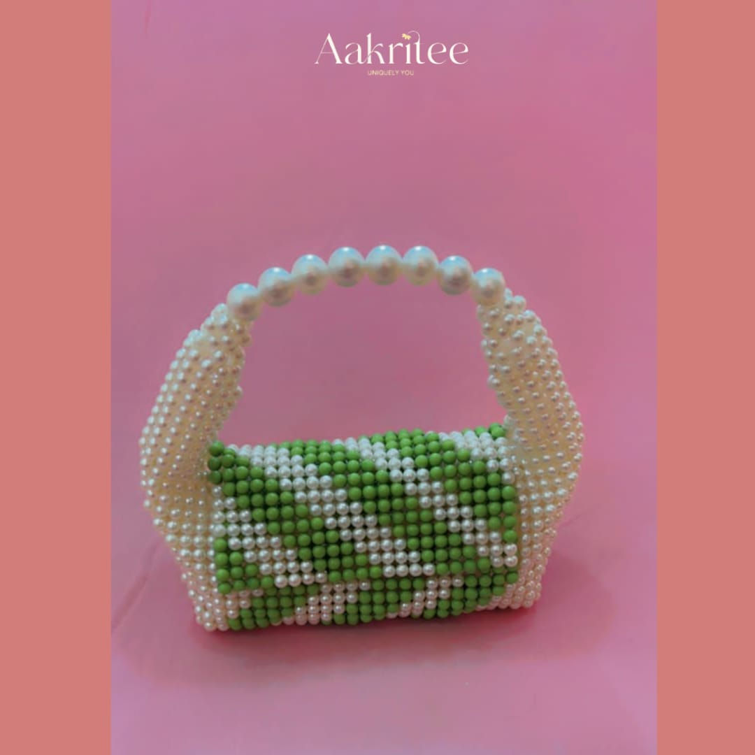 Exclusive Green & White Pearl Handbag