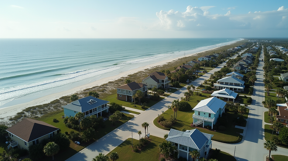 High angle view of a coastal neighborhood in Pinellas County with homes near the water