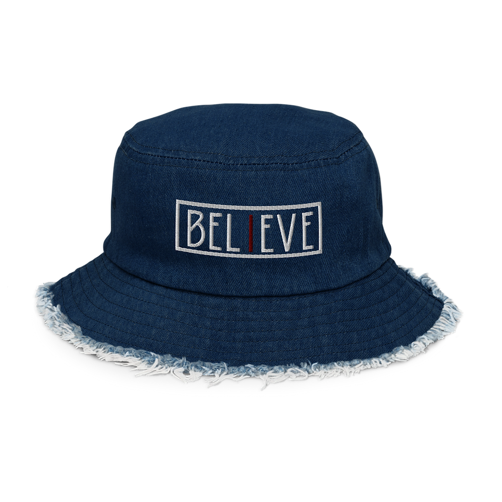 Thumbnail: iBelieve Distressed Denim Bucket Hat