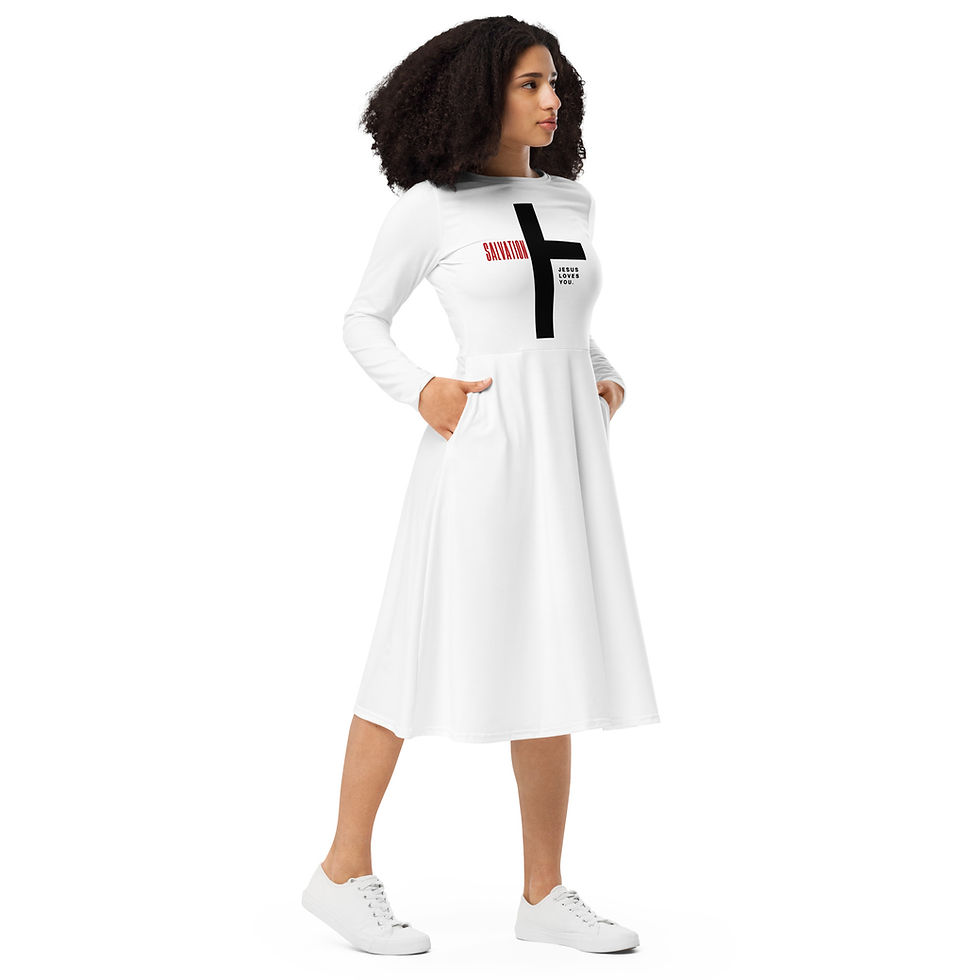 Thumbnail: Salvation Cross Long-Sleeve Midi Dress (Red/Black)