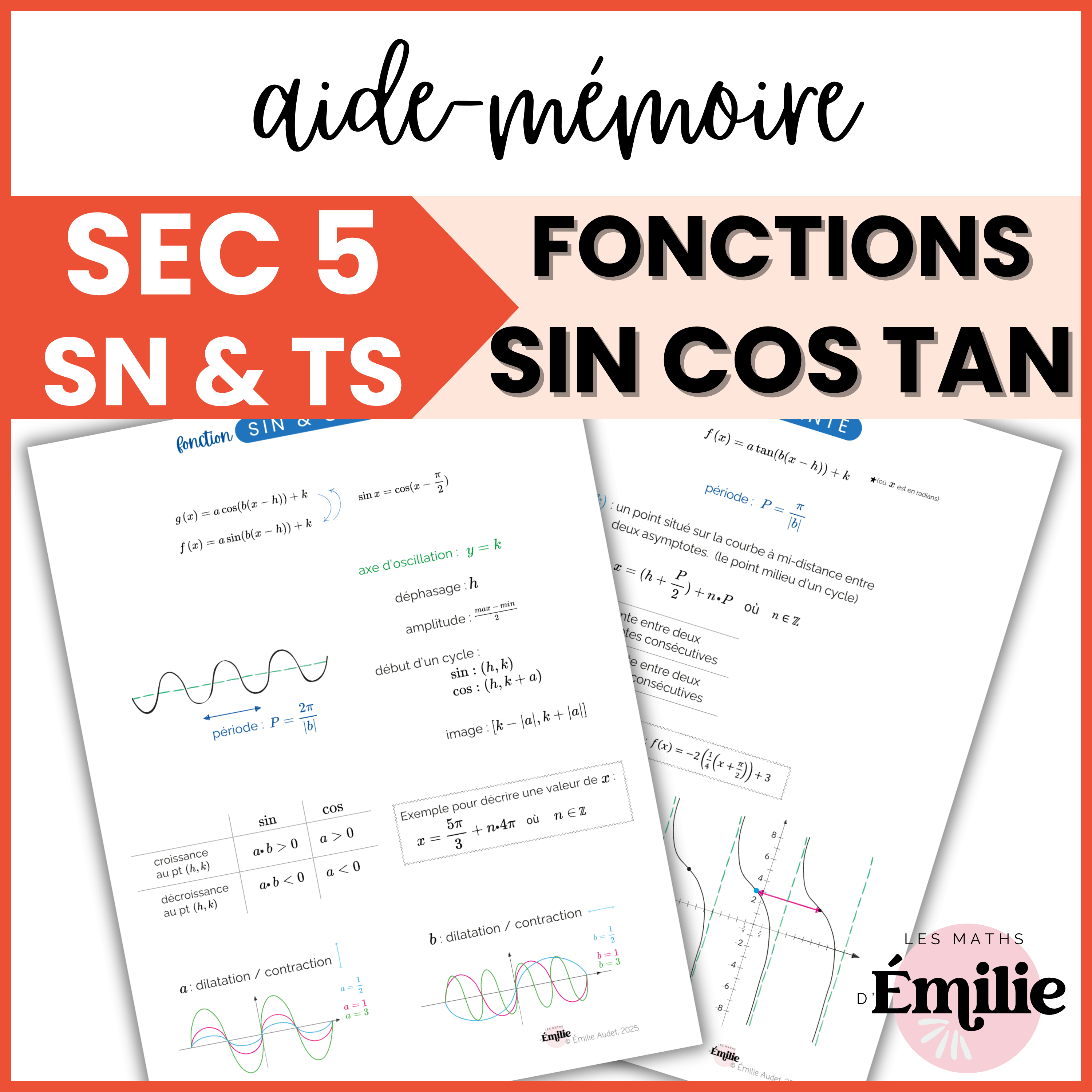 Fonctions trigonométriques Sin, Cos, Tan - Aide mémoire - Sec. 5 SN/TS)
