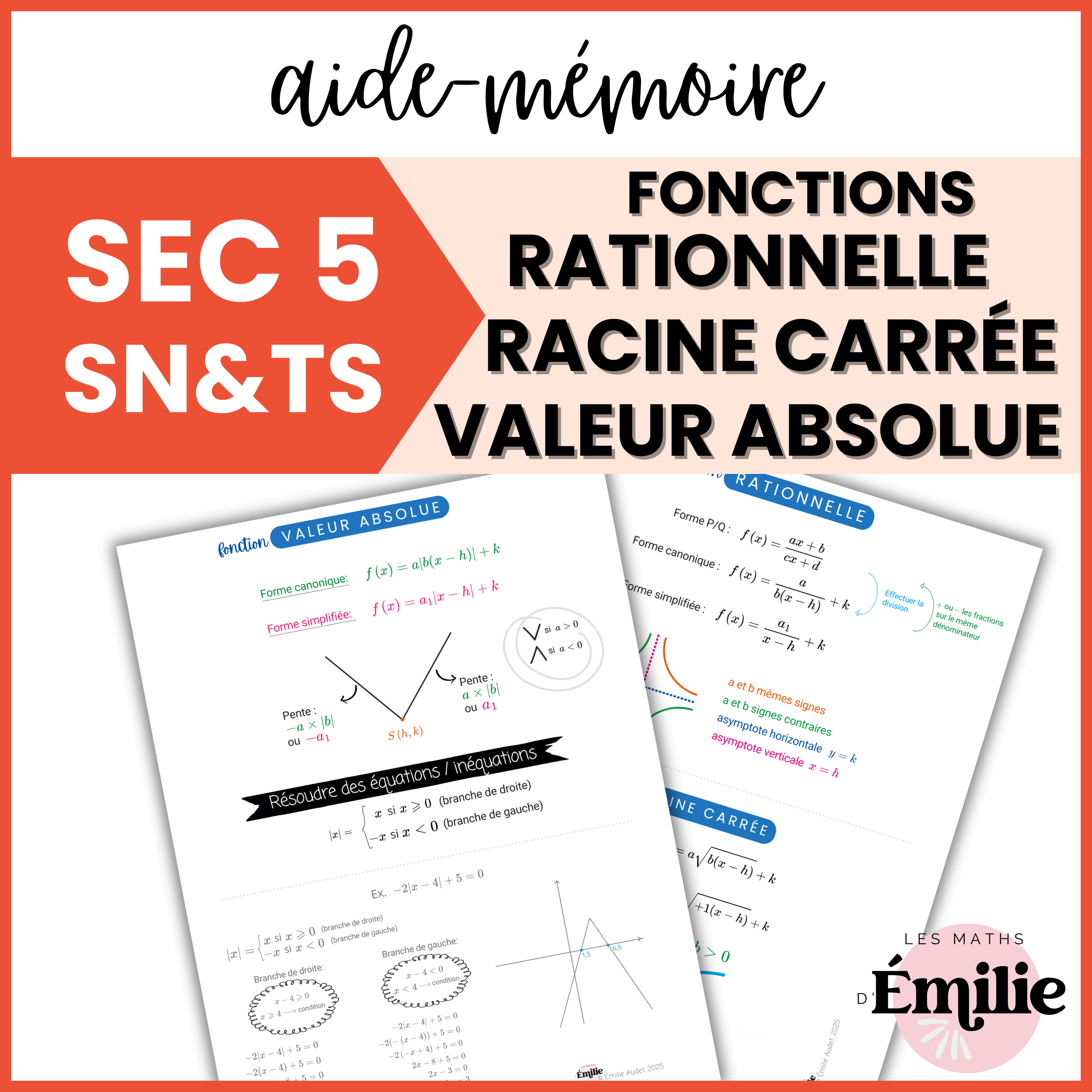 Fonctions Rationnelle Racine Carrée Valeur absolue - Aide-mémoire Sec.5