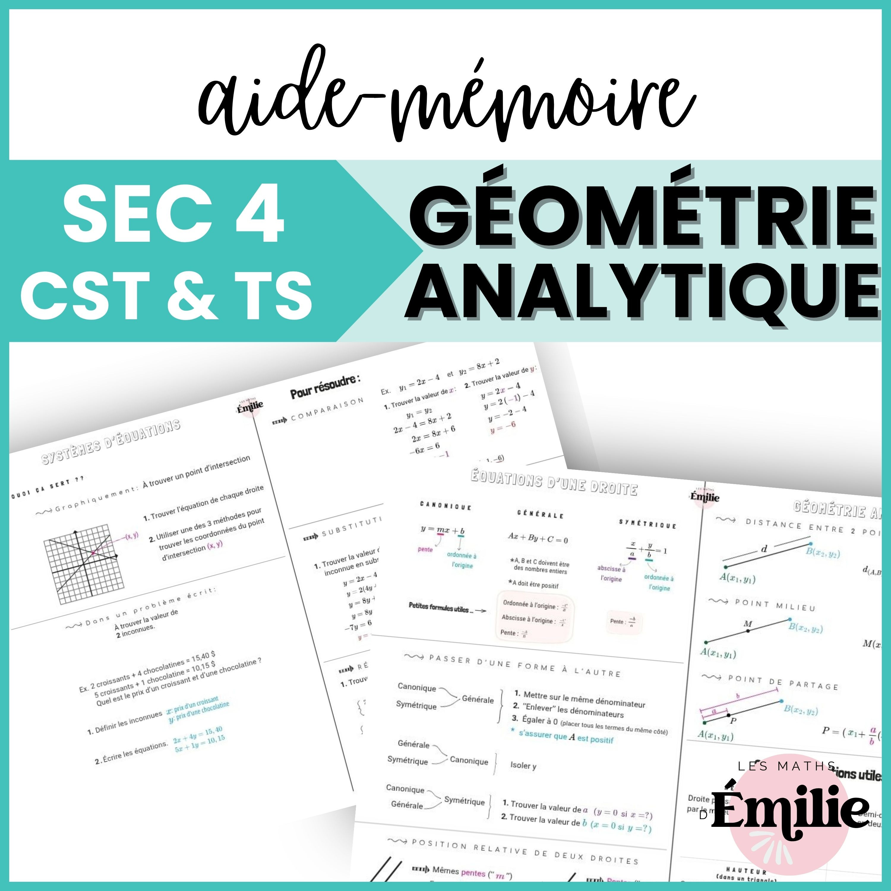 AIDE-MÉMOIRE Sec.4 CST & TS – GÉOMÉTRIE ANALYTIQUE
