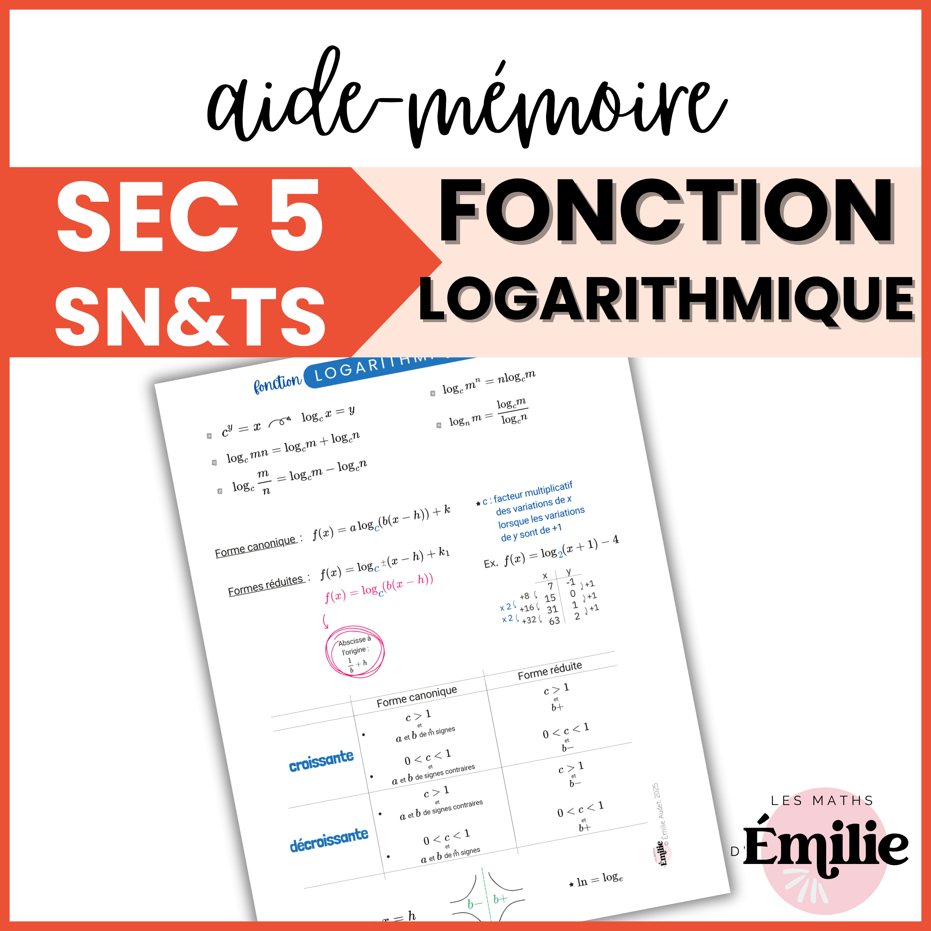 Fonction logarithmique Aide-mémoire SN TS Sec.5
