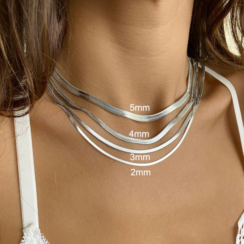 Thumbnail: New Fashion Unisex Snake Chain Choker Necklace Stainless Steel Herringbone 2/3/4