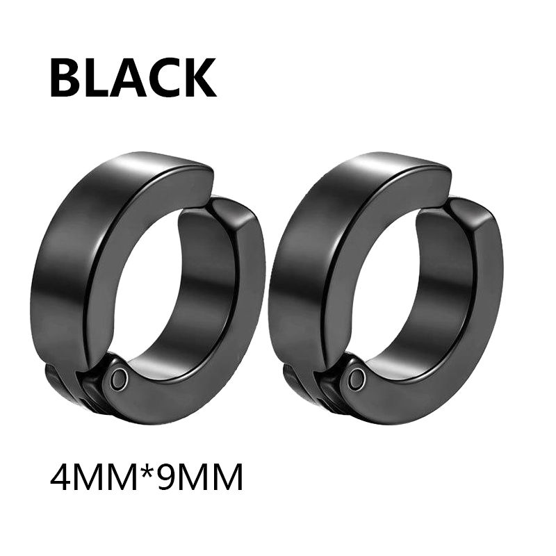Thumbnail: 2 Pcs Classic Korean Punk Stainless Steel Ear Clip Earrings for Men Women Black 