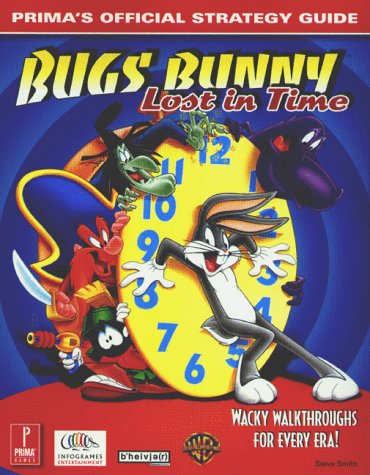 The cover features Bugs Bunny leaning against a clockface like it's a door he's trying to keep closed. Pushing on the other side of it while poking their heads around the edges are Marvin the Martian, Yosemite Sam, Witch Hazel, and a purple dinosaur.
