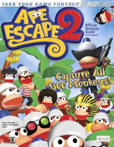 The cover features many monkeys standing in banana trees. The monkeys all have helmets on with a blue light on top. Most of the monkeys are in different costumes. One is holding a gun and is wearing sunglasses, one has an Egyptian headdress, one looks like a clown, and another a pirate.