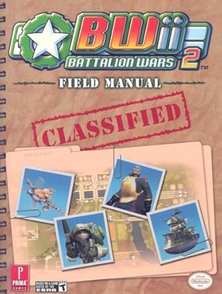 The cover looks looks like a notebook cover. There are bindings drawn on the left side and the cover looks like a crumpled brown paper. The logo for the game is drawn along the top and underneath it says "Field Manual". Underneath that it looks like a red stamp is placed saying "CLASSIFIED". Under that a couple file folders are drawn, one has an overhead look at an area, and then different pictures are on top of the folder showing a soldier, plane, boat, and a general.