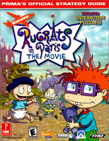 The cover features different baby characters from Rugrats on the cover. Behind them is a two robots, one as a dinosaur and the other as a giant snail facing off. Behind the robots are an apartment building and the eiffel tower.