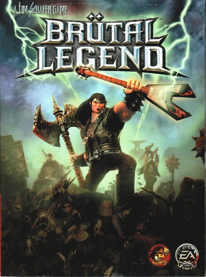 The cover features a man in a leather jacket, jeans, and spiked bracelets standing on the shoulders of a crowd under him. The crowd is made up of different people fighting a battle using medieval weapons. The man standing on top is holding an axe in one hand, and in the air holding a guitar.