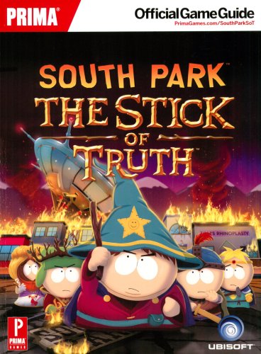 The cover features the four main characters of South Park and Butters. They're all wearing medieval costumes. Cartman is the most obvious and is front and center in a wizard outfit and is holding a stick in the air. Kyle has a robe and a tree stick in his hat. Kenny is dressed like a princess. Stan and Butters look like warriors of some sort. Behind them the city of South Park is on fire and there's a UFO crashed into the ground.