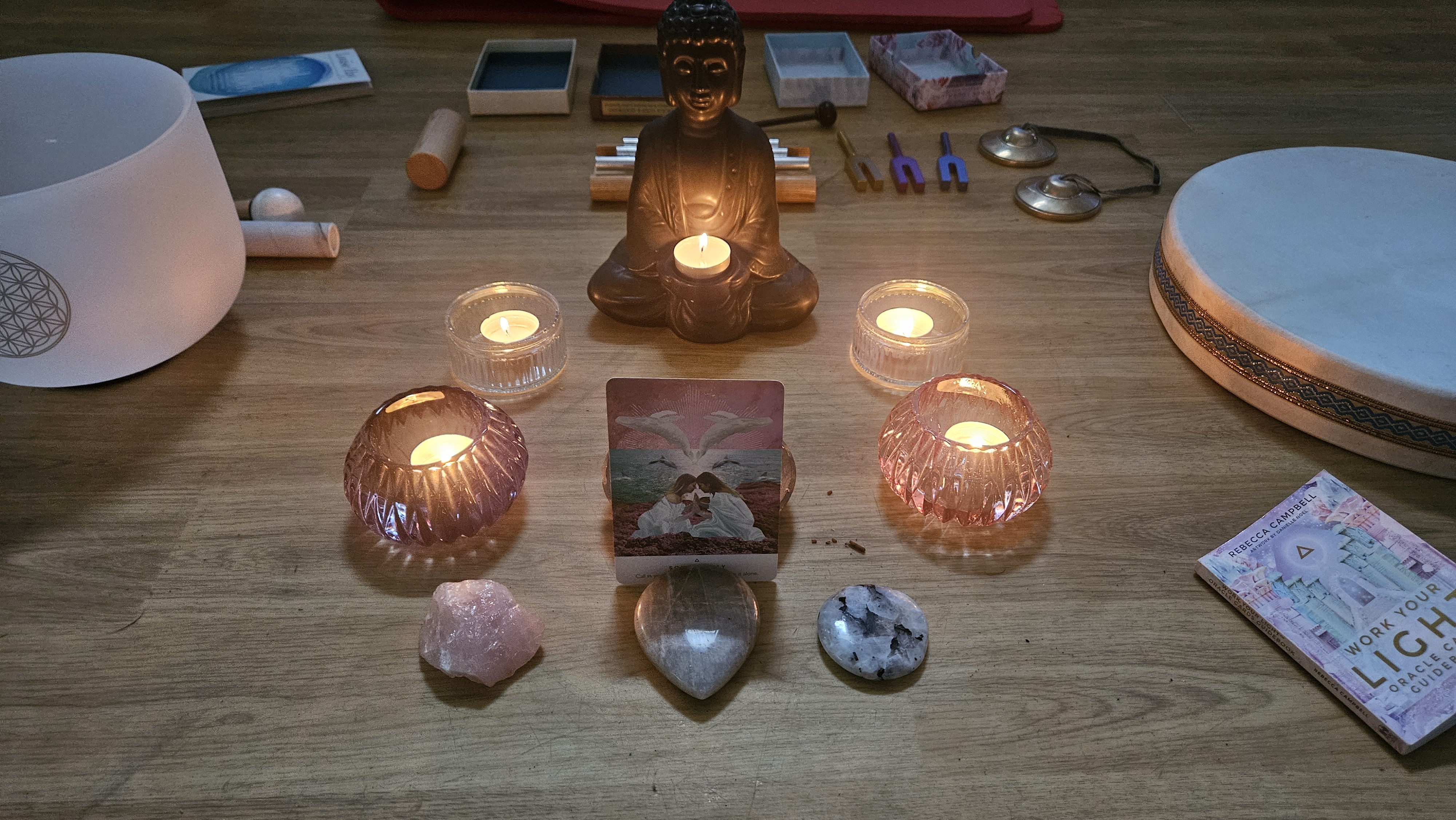 Restful meditation and energy healing setting