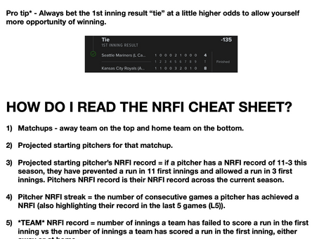 7/8 NRFI CHEAT SHEET ✍️