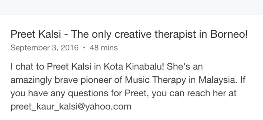 iHeart podcast: Preet Kalsi, music therapy pioneer in Kota Kinabalu, Borneo