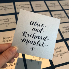 Silver Escort Cards with Navy Calligraphy