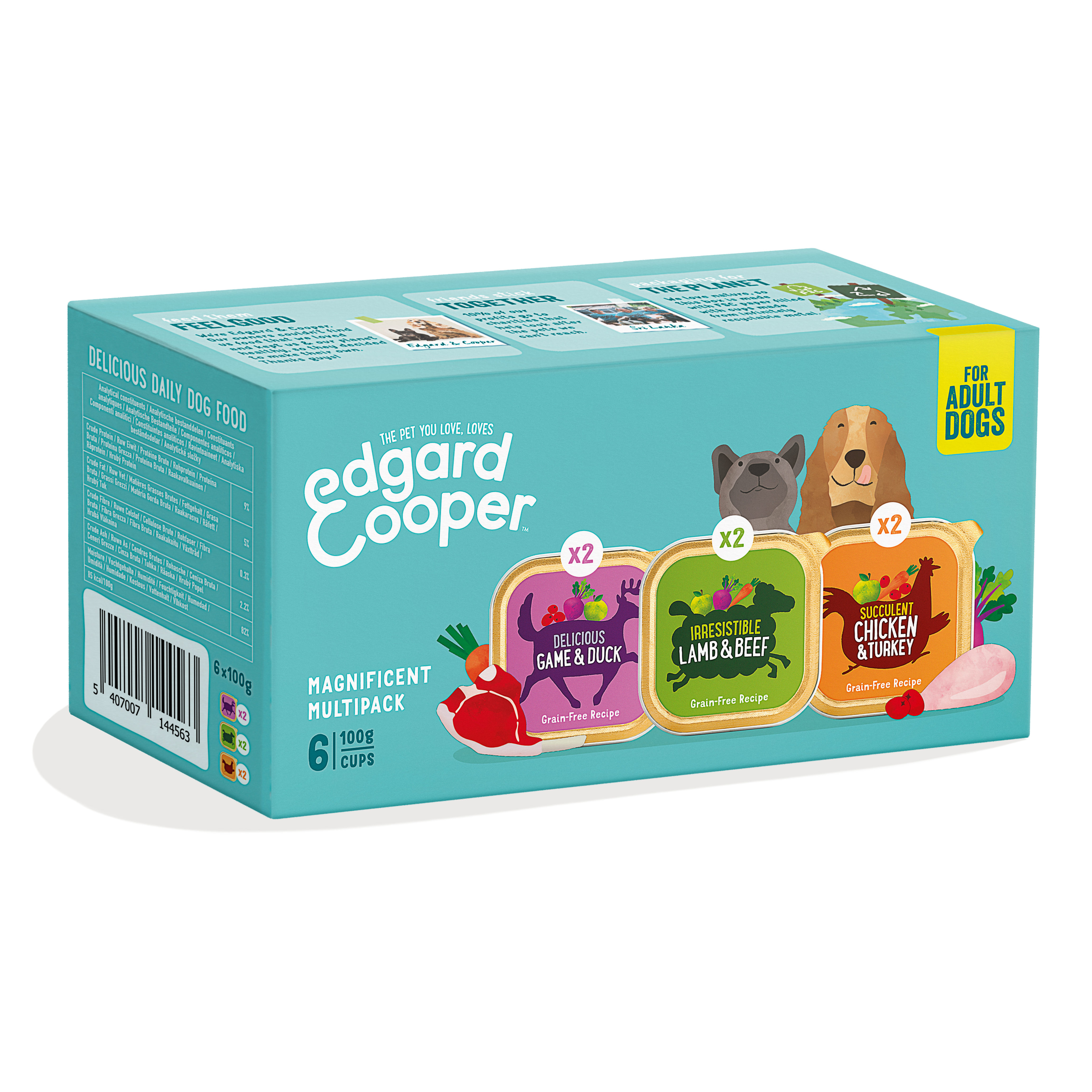 EDGARD & COOPER MULTIPACK HOND ADULT KIP / WILD / LAM GRAANVRIJ 6X100 GR