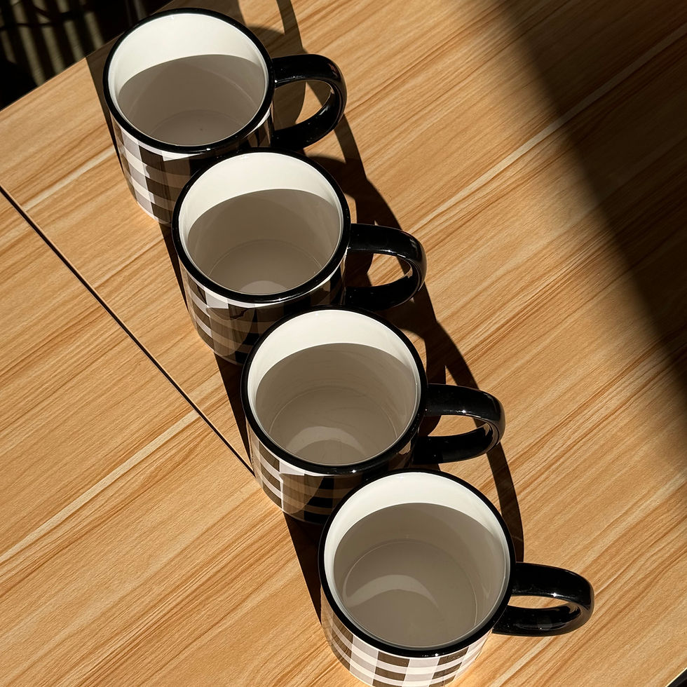 Thumbnail: Robert Stanley XL Blk & Wht Plaid Gingham Coffee Mugs 