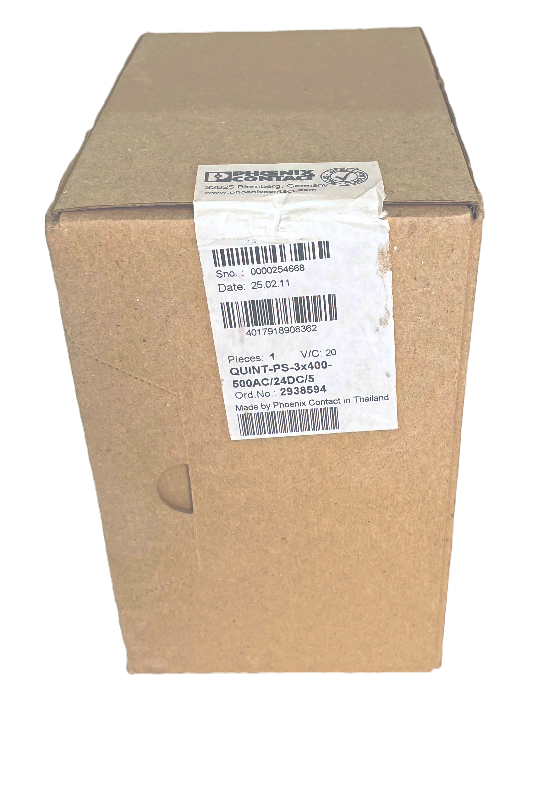 Phoenix Contact 2938594 sealed package top label and seal visible