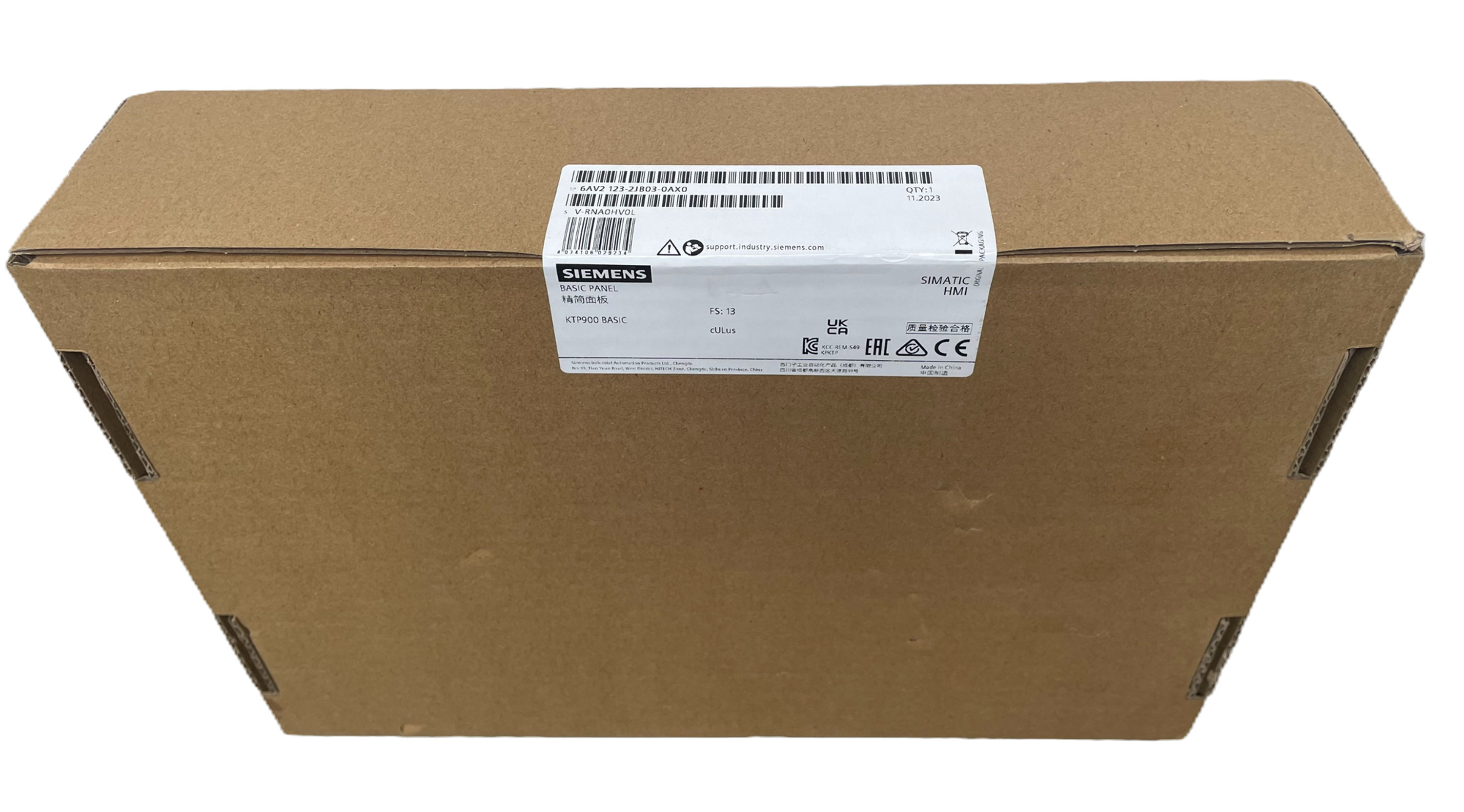 Siemens 6AV2123-2JB03-0AX0  sealed package top label and seal visible