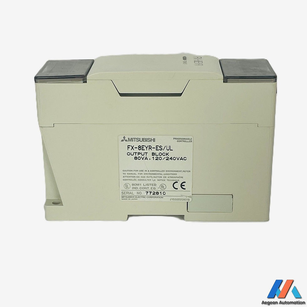 Mitsubishi FX-8EYR-ES-UL second-hand unit showing product label