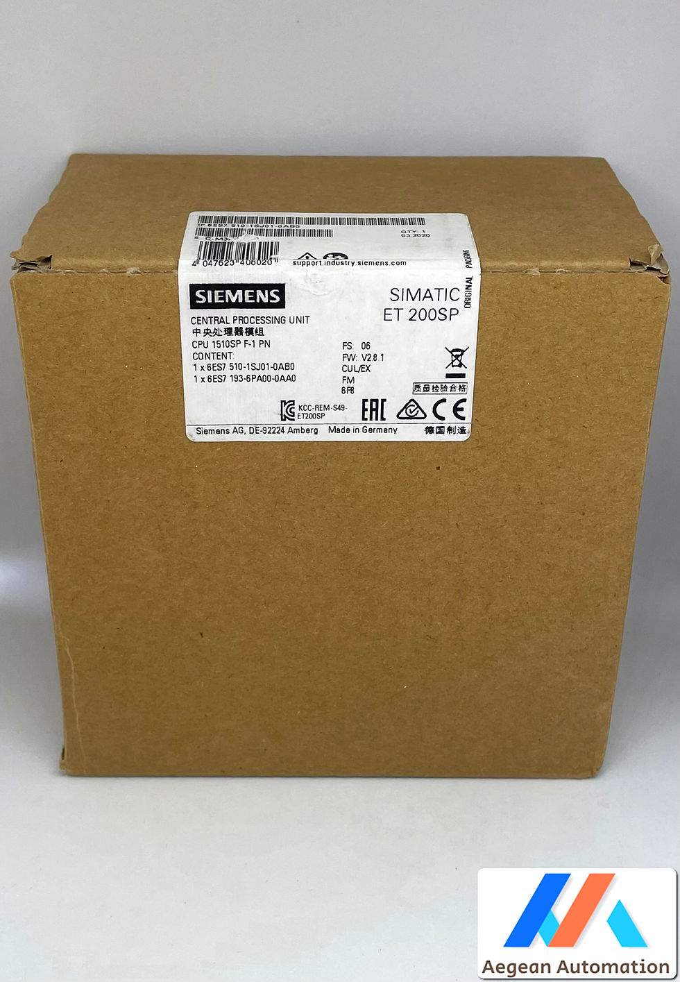 Siemens 6ES7510-1SJ01-0AB0 sealed package top label and seal visible