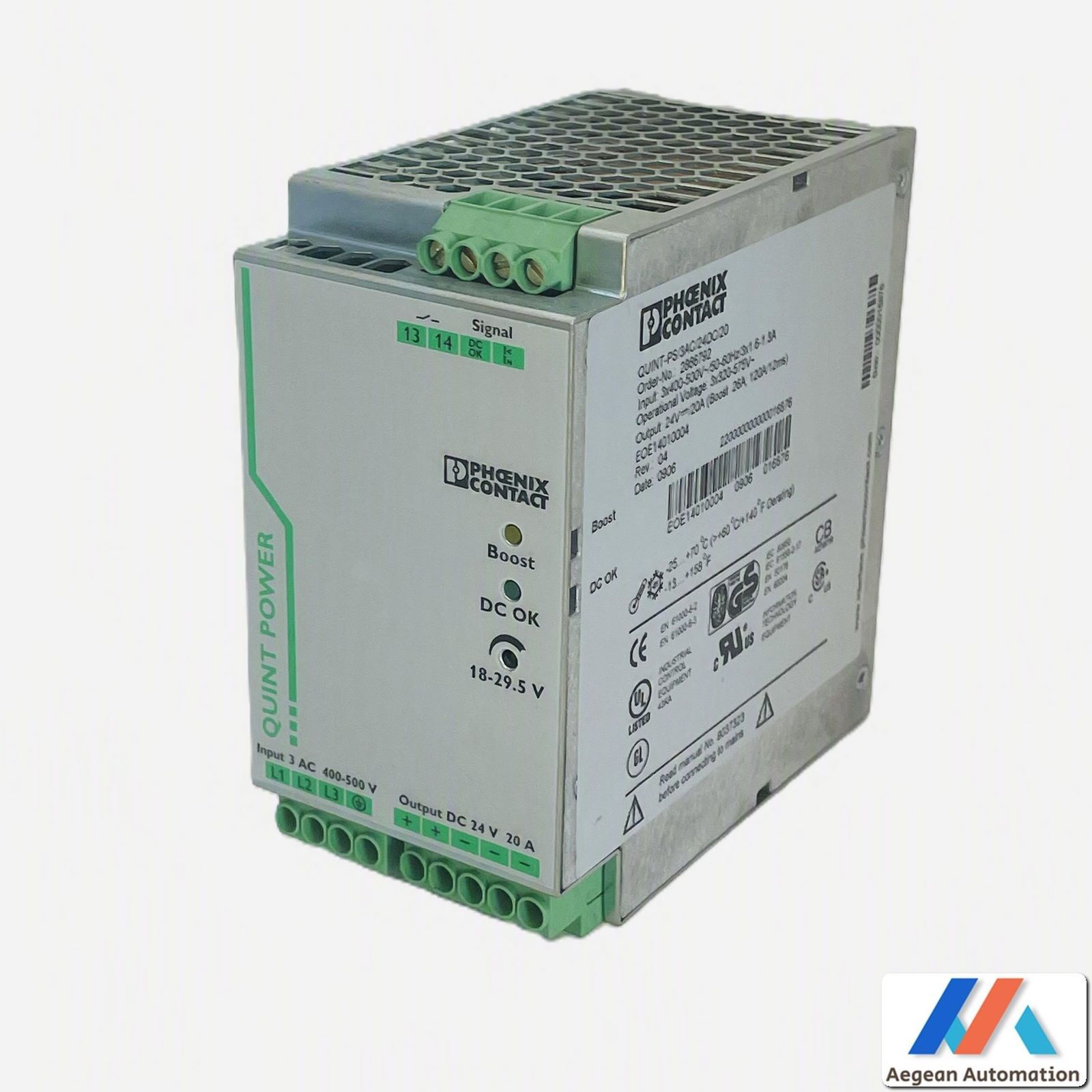 Phoenix Contact 2866792 Quint PS/3AC/24DC/20 used product, front view without box