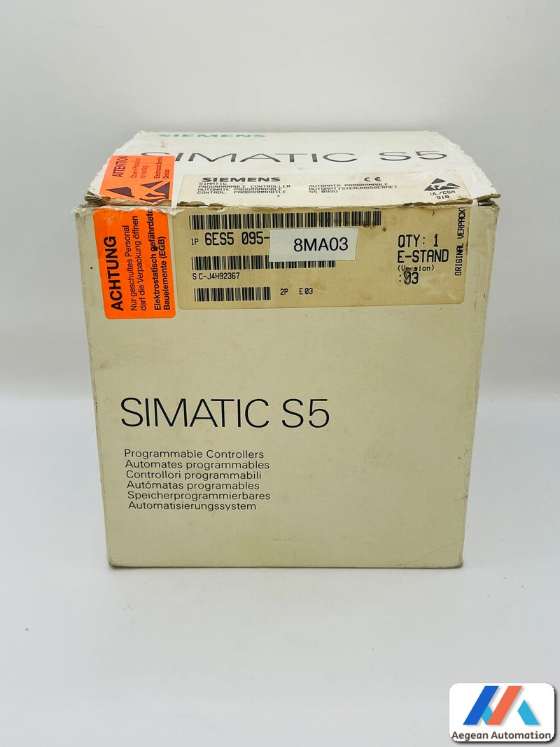 Siemens SIMATIC S5 6ES5095-8MA03 used product, front view with box