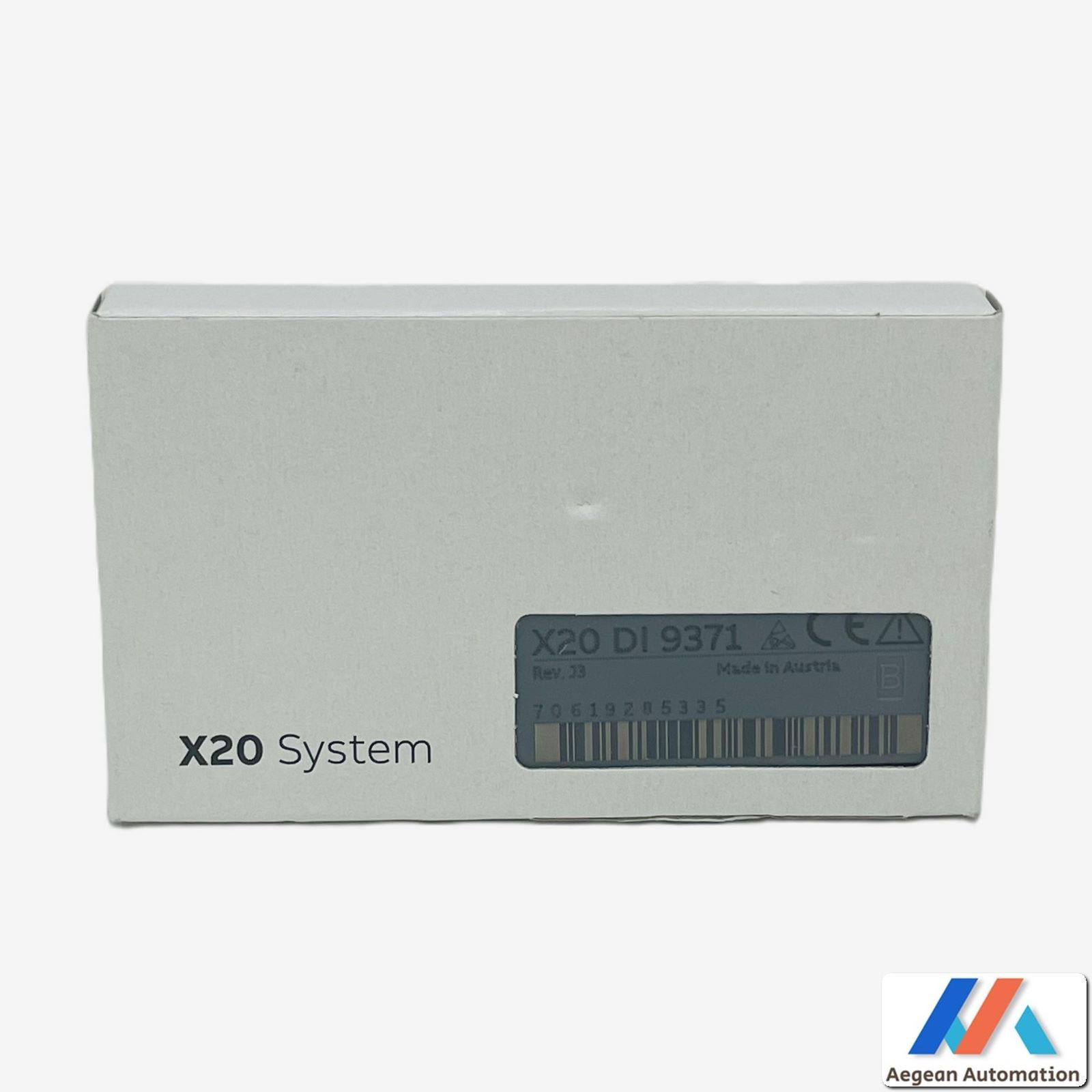 B&R X20DI9371 boxed product showing product label