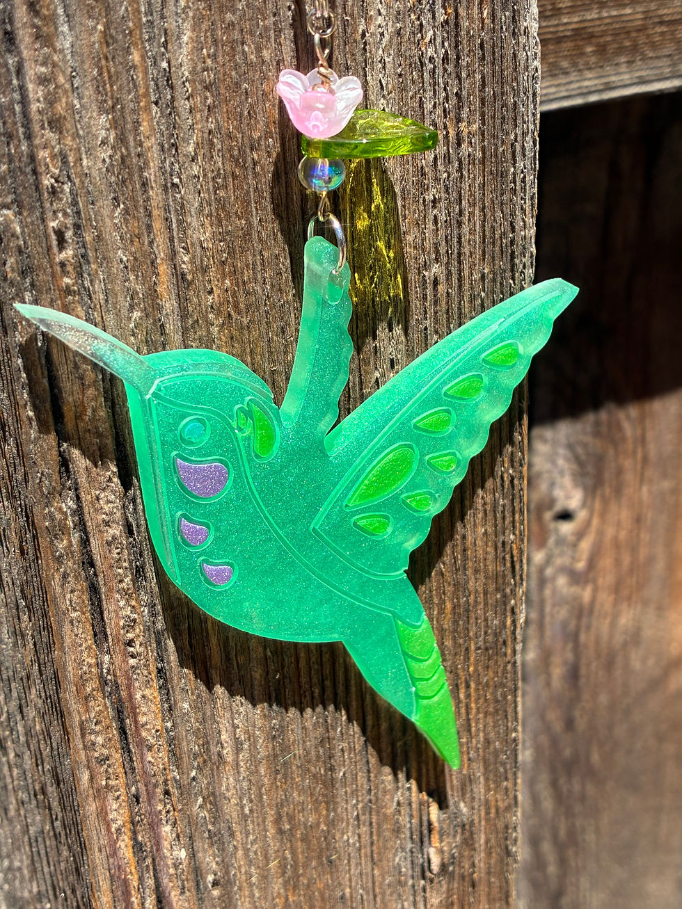 Thumbnail: Holographic Green Hummingbird Sun Catcher – One of a Kind