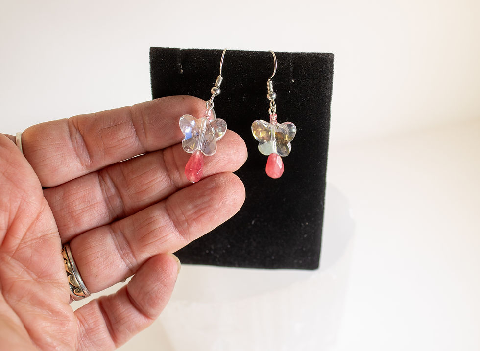 Thumbnail: Handmade Butterfly Dangle Earrings with Indian Ruby Beads