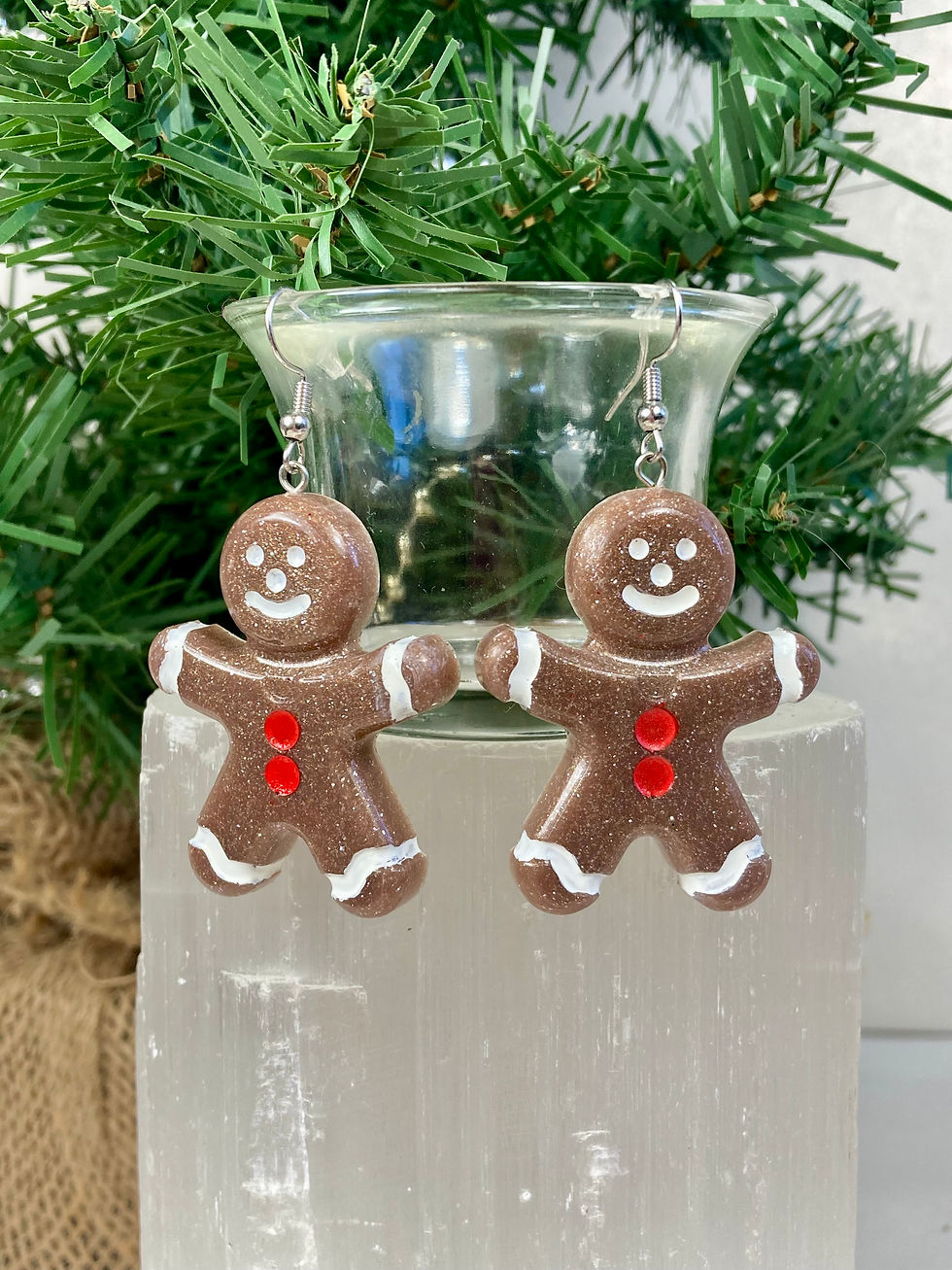 Thumbnail: Gingerbread Man Earrings – Cute Resin Holiday Jewelry | Handmade & Nickel-Free
