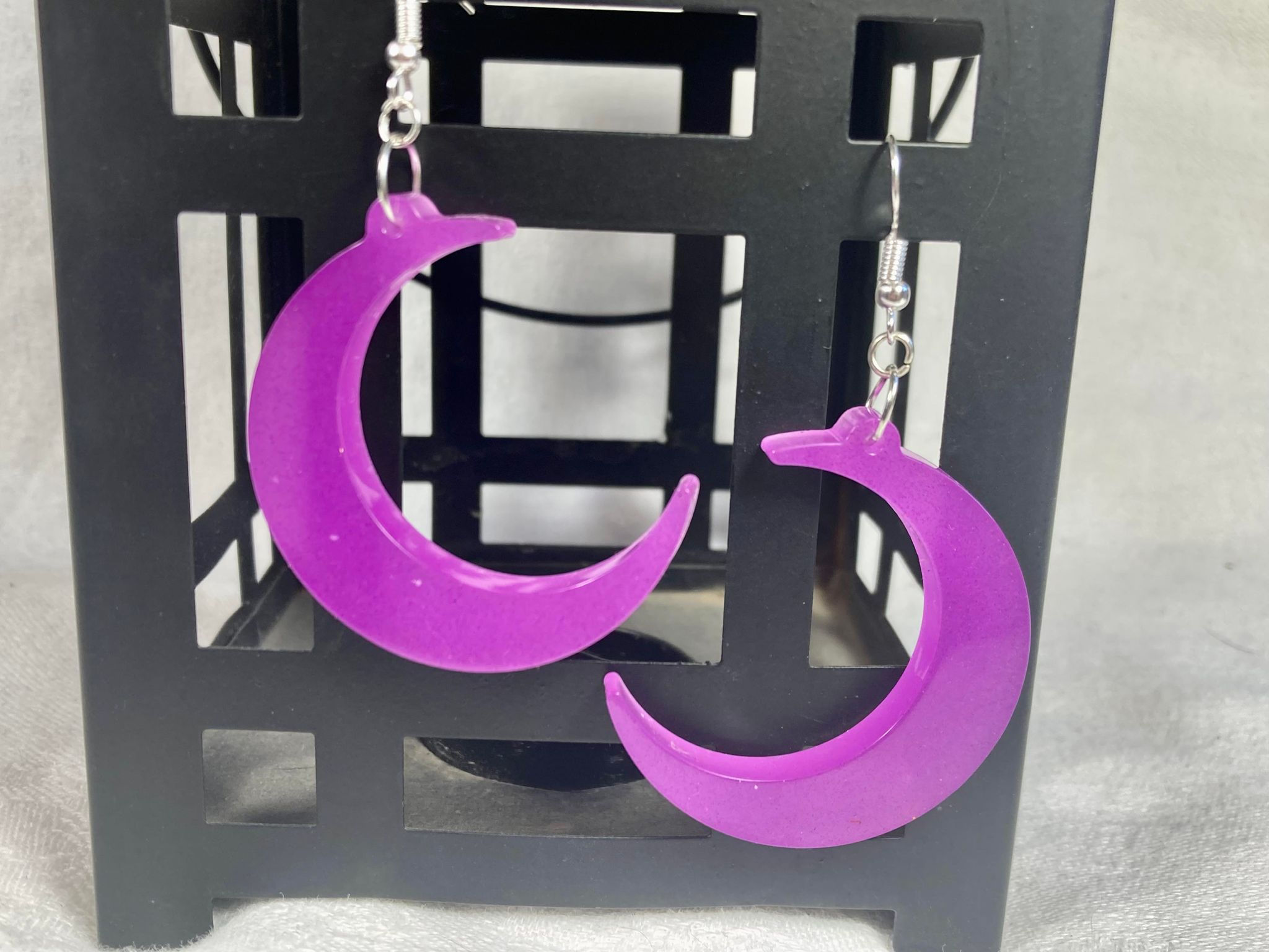 Purple crescent moon earrings