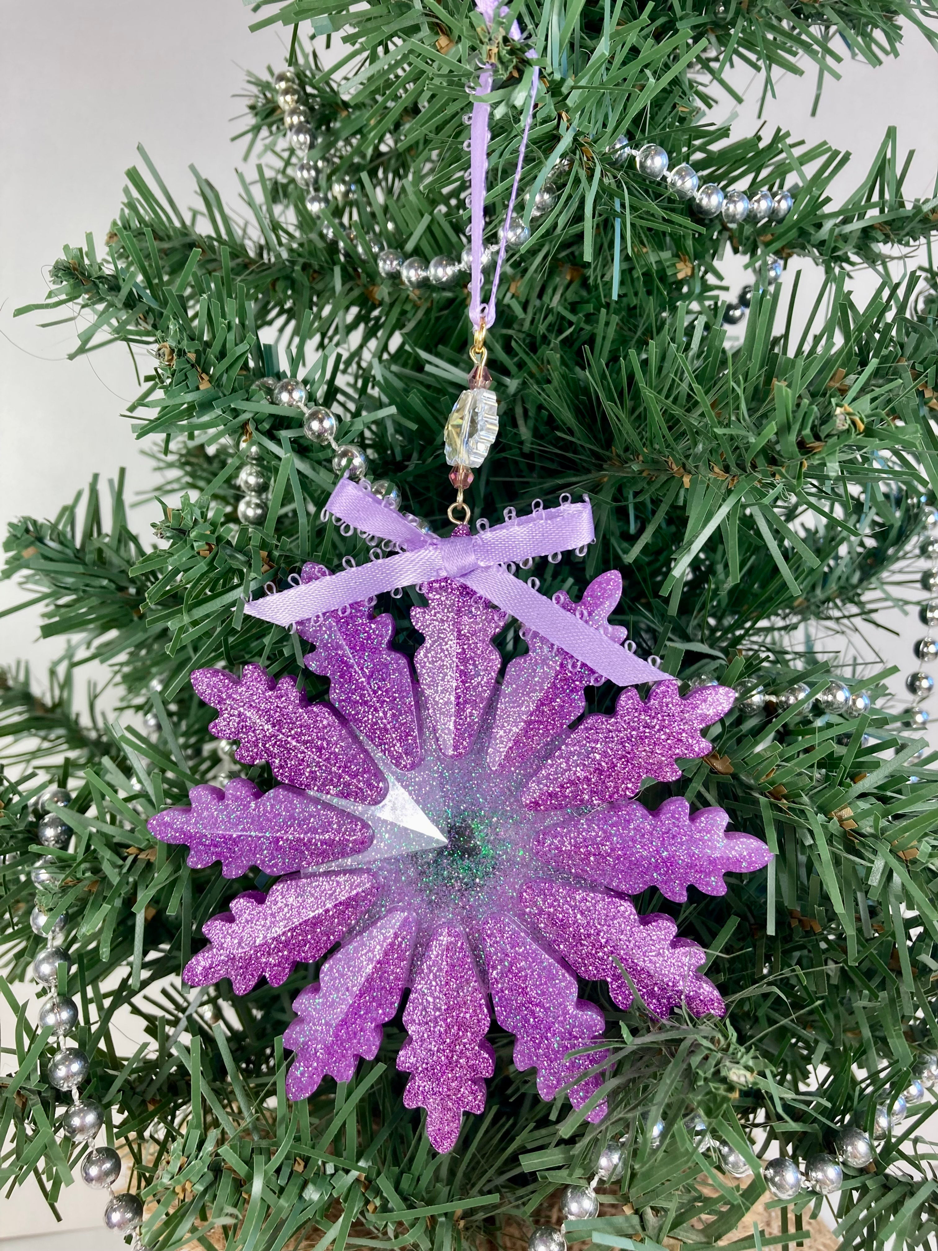 Purple Glitter Snowflake Ornament
