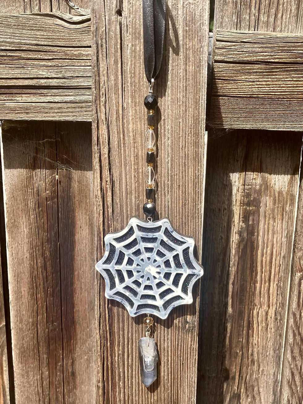 Thumbnail: Resin Spider Web Suncatcher with Crystal Point and Gemstone Beads
