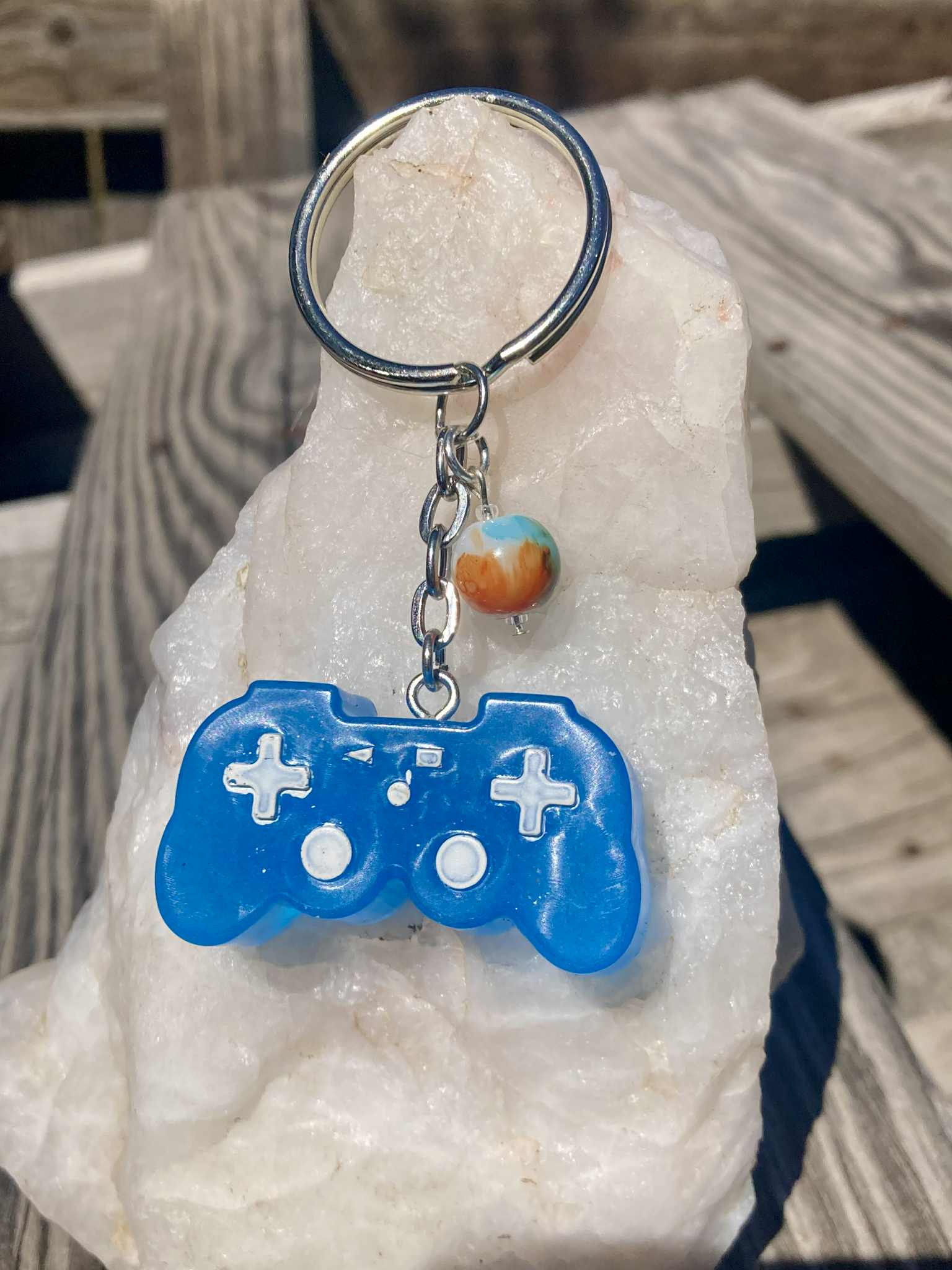 Glow in the Dark Blue Game Controller Keychain – Handmade Resin Gamer Gift