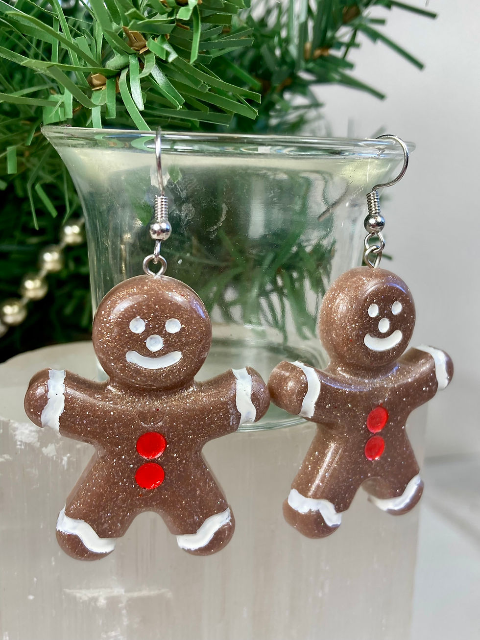 Thumbnail: Gingerbread Man Earrings – Cute Resin Holiday Jewelry | Handmade & Nickel-Free