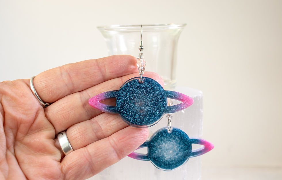 Thumbnail: Handmade Cosmic Planet Dangle Earrings
