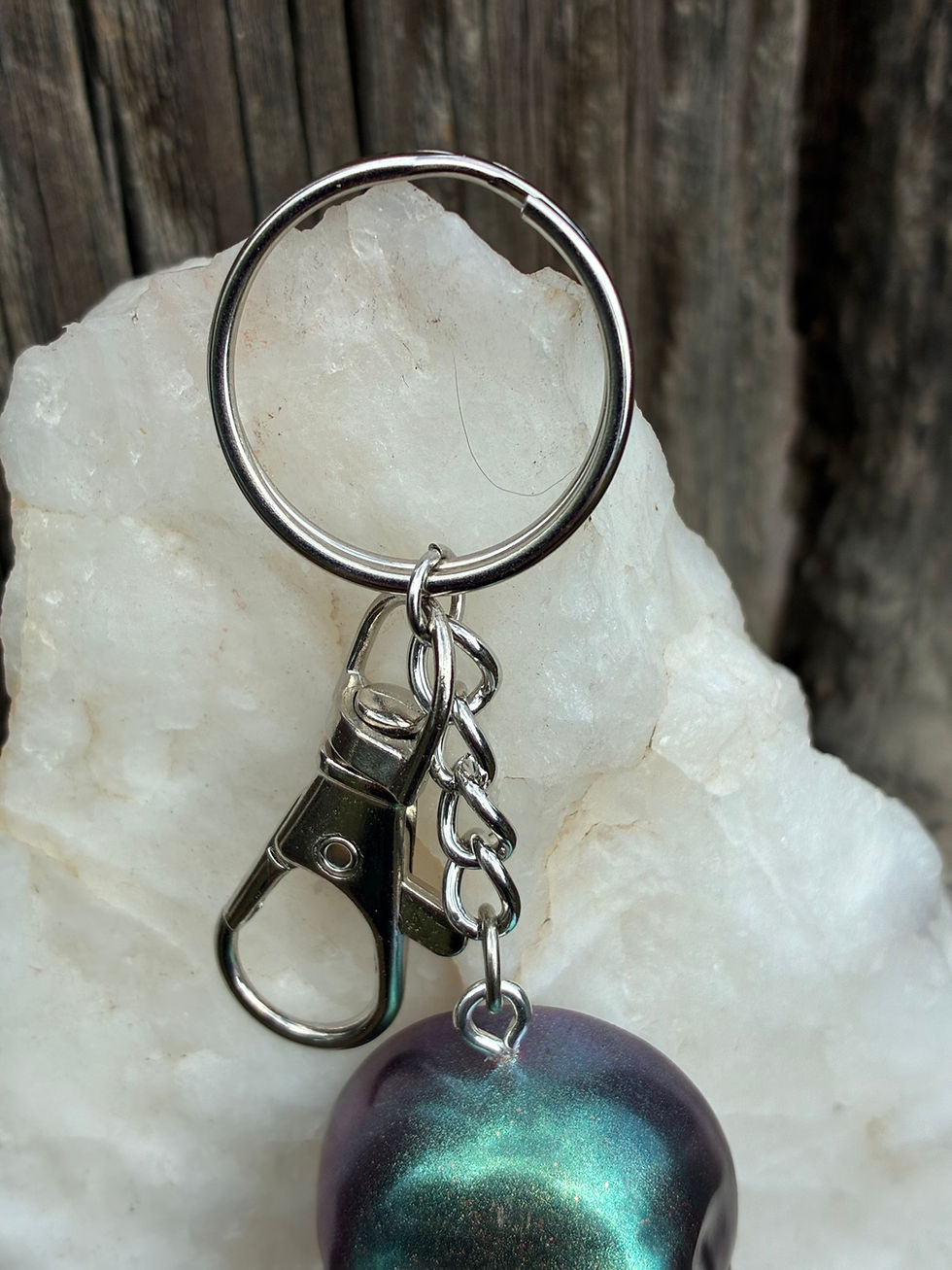 Thumbnail: Handmade Teal Purple Color Shift Skull Keychain | Gothic Resin Accessory 
