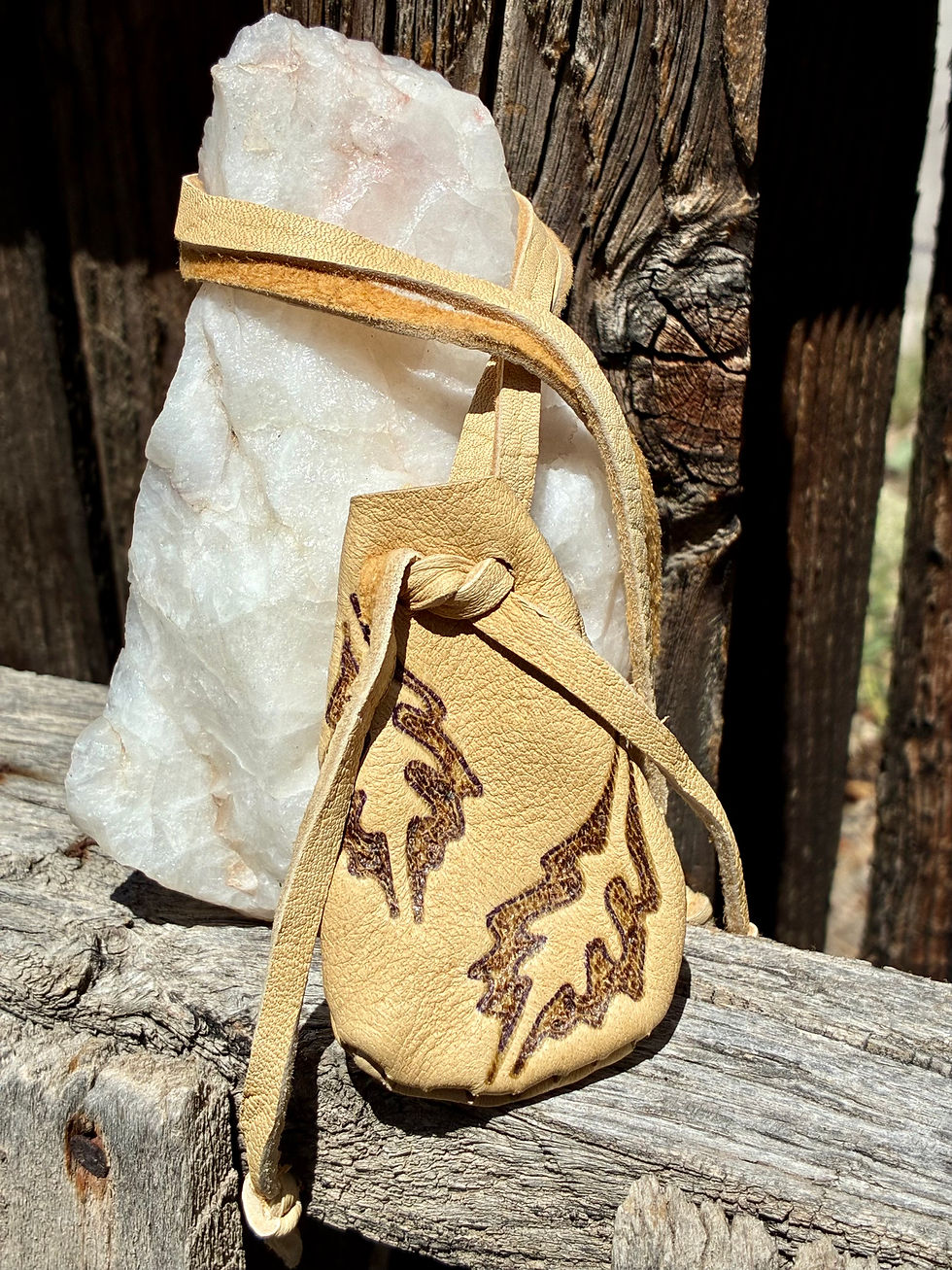Thumbnail: Handmade Mule Deer Hide Leaf Medicine Pouch – Natural Leather
