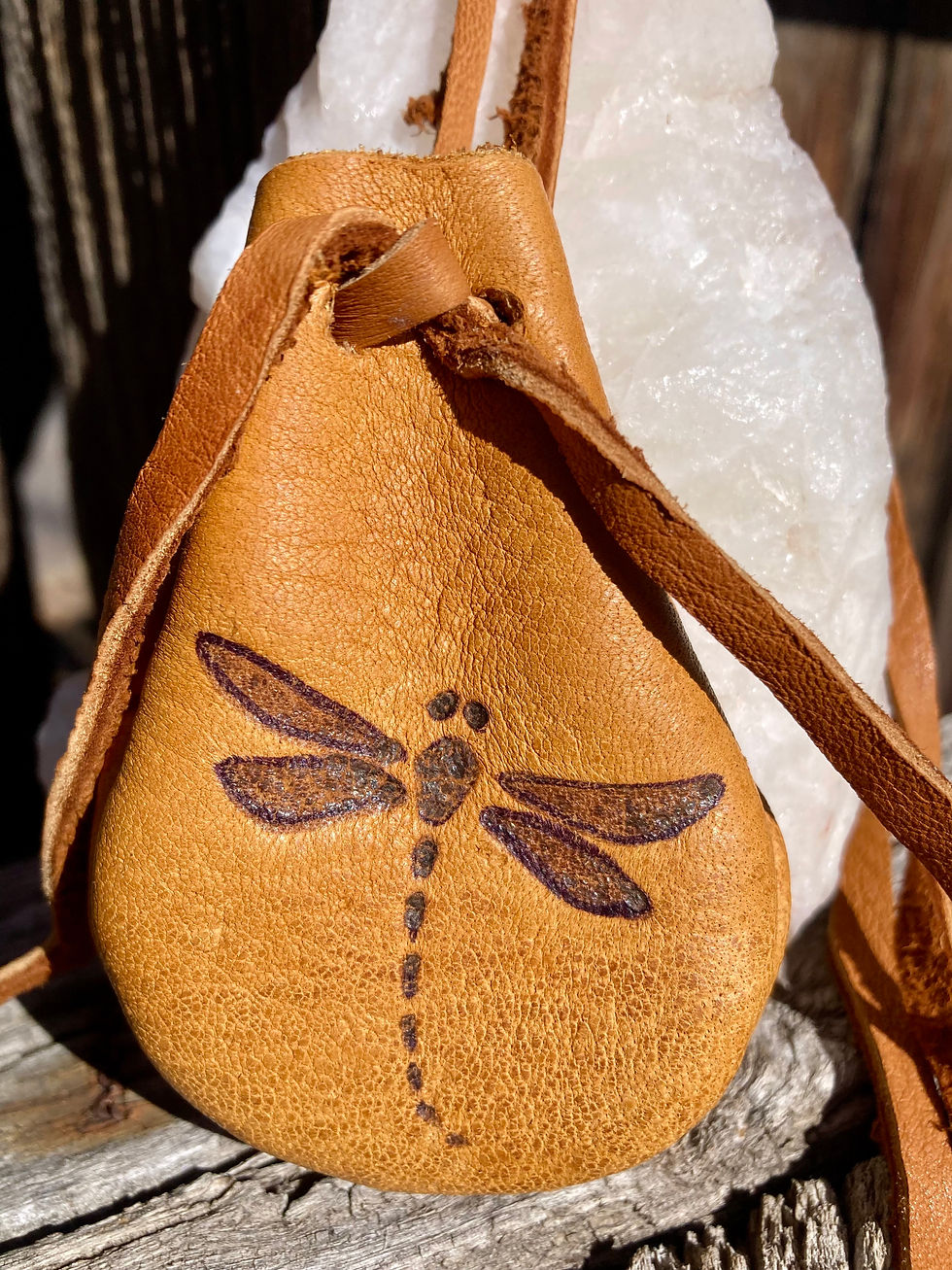 Thumbnail: Deer Hide Neck Pouch with Hand-Burned Dragonfly – Leather Medicine Bag