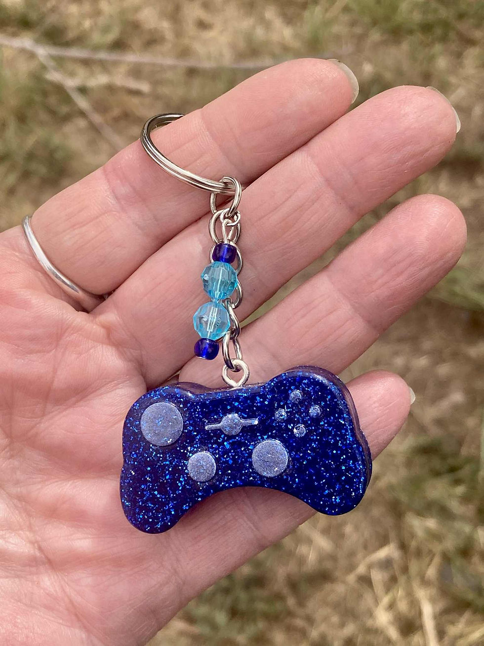 Thumbnail: Blue Glitter Game Controller Keychain – Handmade Resin, One-of-a-Kind