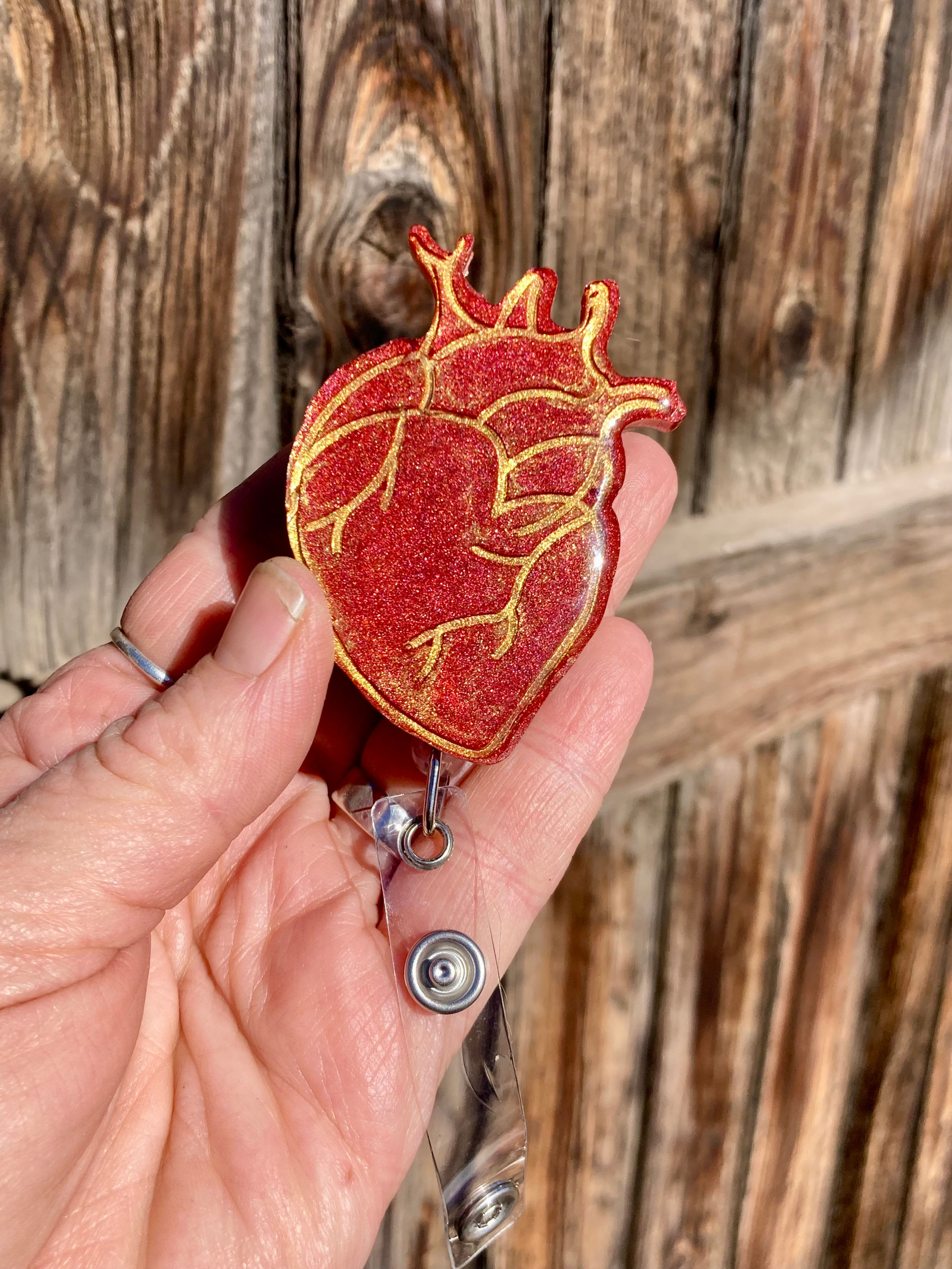 Anatomical Heart Badge Reel – Handmade Resin ID Holder