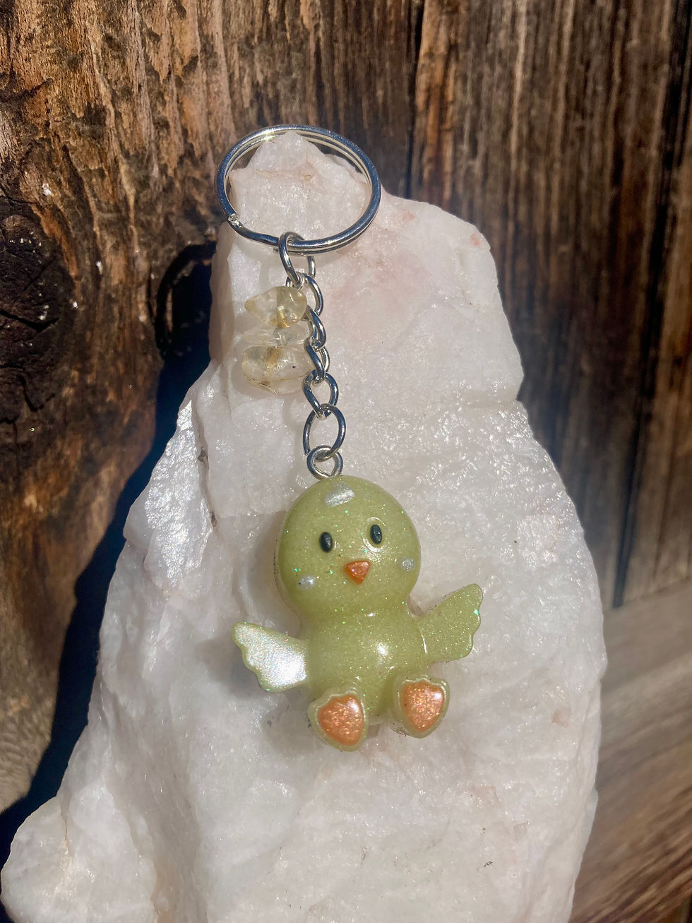 Thumbnail: Yellow Chick Keychain with Genuine Citrine Beads – Handmade Resin