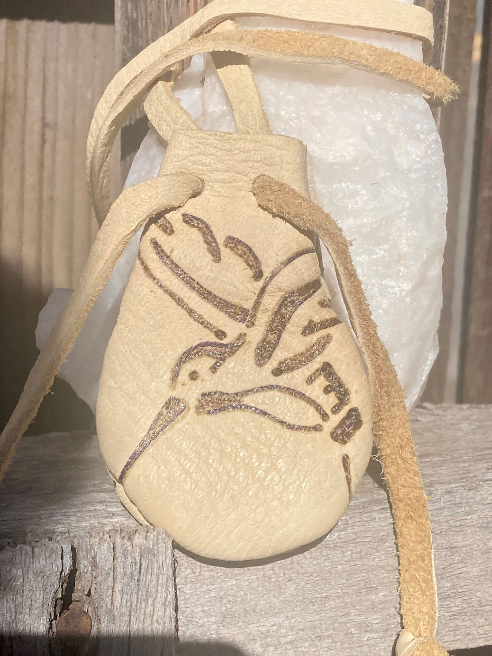 Thumbnail: Deer Hide Neck Pouch – Hummingbird Design