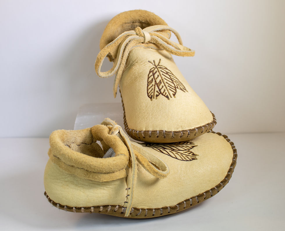 Thumbnail: Custom Made to Order Toddler Size Short Moccasins with Feathers